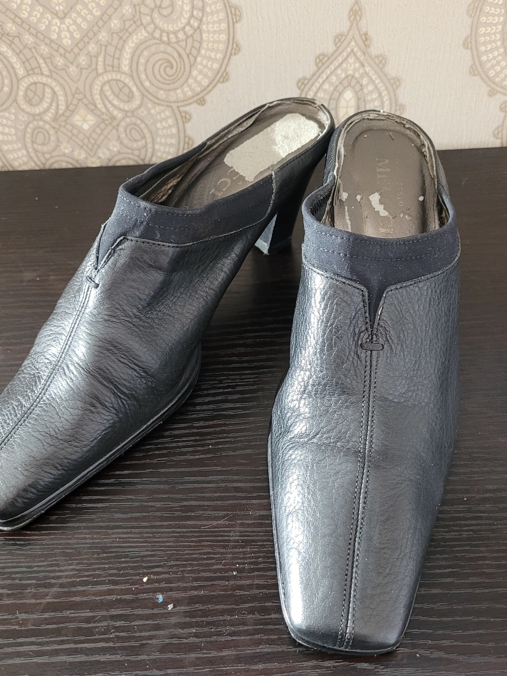 Sesto Meucci Black Leather Slip-On Heeled Mules